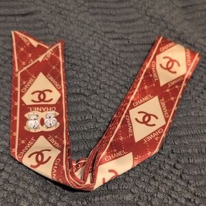 Chanel Burgundy and Beige Thin Silk Scarf